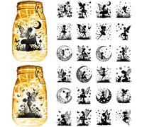 CREATCABIN 24 calcomanía Recortable de Siluetas de Luna de Hadas para Decoración de Tarros de Cristal, Álbumes de Recortes, Adornos para Manualidades, Calcomanías para Tarros, Arte Mural, Hogar 10x9cm