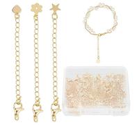 CREATCABIN 24 Pieza 3 Estilo Collar Extensores Cadena 18 K Chapado En Oro Latón Cadena Extensor Relleno Enlaces Largos Extensores con Cierre de Pinza de Langosta Encanto Corazón Flor Estrella 7 cm