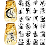 CREATCABIN 24 Pieza de Pegatinas de Hadas para Tarros de Cristal,Recortables para,de PVC Impermeables para,Siluetas de Plantas de Ángeles,Suministros de Decoración para Interiores,9x10cm