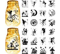 CREATCABIN 24 Pieza de Pegatinas de Siluetas de Hadas para Recortar Tarros de Cristal, Transparentes, de PVC, para Álbumes de Recortes, Suministros para Paredes, Ventanas, Manualidades, 9x10cm