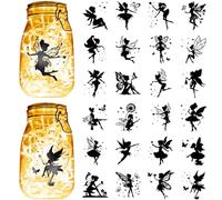 CREATCABIN 24 Pieza Siluetas Hadas Decoración Tarros Masón Siluetas Troqueladas Láser PVC Recortes Ángeles Álbumes Recortes Adornos Silueta Cartón Tarros Linterna Vidrio 10x9 cm Sin Pegatina