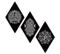 CREATCABIN 3 pieza de Decoración de Pared de Madera de Loto Hamsa Hand Of Wall Art Gothic Yoga Witchy Wall Pediments Colgante de Madera Bohemian Diamond Farmhouse Wall Sign para Hogar Salón Dormitorio