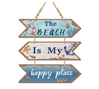 CREATCABIN 3 Pieza Madera The Beach Is My Happy Place Sign Wood Arrow Placa Colgante Decoración Pared Farmhouse Cocina Rústica Agujero Hogar Comedor SaEstar (Color Turquesa Oscuro)