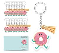 CREATCABIN 36 Juego de Llaveros de Dona Rosa Acrílicos A Granel para Empleados con Anillas Borlas Y Colgantes Tarjetas de Aliento Regalos Inspiradores para Voluntarios Compañeros de Trabajo 3.5x4cm