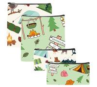CREATCABIN 4 Bolsa de Almuerzo Pequeña con Cremallera de 2 tamaños, Reutilizable, para Sándwiches, Refrigerios, Impermeable, Lavable, Diseño de Árbol de Aventura, Bolsa de Almacenamiento de Alimentos