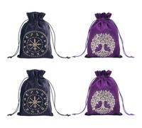 CREATCABIN 4 paquete de Bolsa de Tarot con Diseño Del Árbol de la Vida, Bolsa de Almacenamiento para Guardar Barajas de Tarot, con Cordones, Gran Capacidad, para Cartas de Tarot, Joyas de Cristal, Reg