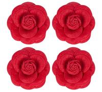 CREATCABIN 4 paquete de Broche de Flores de Camelias Rojas, Broche de Flores Vintage, Broche de Vestir, Traje, Accesorios Hechos A Mano, Esenciales para Mujeres, Hombres, Bodas, Máscaras, Fiestas, Reg