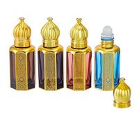 CREATCABIN 4 Unidad de Bolas de Rodillo de 12 ml para Aceites Esenciales Frascos de Perfume Árabe 4 Colores Fragancia Árabe Rellenable Dorado Botella de Vidrio Vacía con Aplicador Rodillo 7.3 x 3.1cm
