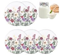 CREATCABIN 5 Funda de Algodón Reutilizable para Tarro de Masa Madre de Flores Silvestres, Tapa de Tela para Recipiente de Fermentación, Funda Elástica de Lino para Tarro de Vidrio, Recipiente de 12cm