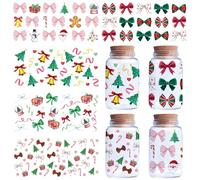 CREATCABIN 5 Hoja de Calcomanías Navideñas UV DTF para Vasos de Vidrio de 16 oz Calcomanías Impermeables de PVC con Diseño de Muñeco de Nieve Lazo Y Campana para Vasos de Vidrio Suministros 24x11cm