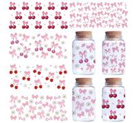 CREATCABIN 5 Hoja de Transferencia de Color Rosa con Lazo UV DTF para Vasos de Vidrio de 16 oz Lazo Cereza Corazón Flor Impermeable PVC para Botellas Calcomanías de Transferencia para Amigos 24x11cm