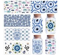 CREATCABIN 5 Hoja Pegatinas Transferencia Mal Ojo Azul Vasos Vidrio Pegatinas Frotar En Transferencias Calcomanía UV DTF Envoltura Taza PVC Impermeable Mano Hamsa Pegatinas Bohemias Muebles 24x11 cm