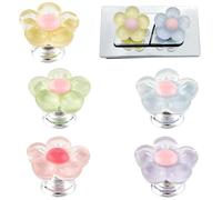 CREATCABIN 5 pieza de 5 colores, Pulsador de Botón de Inodoro con Forma de Flor, Botón de Tanque de Descarga de Inodoro, Herramienta de Prensa de Inodoro de Resina, Tapa de Inodoro Autoadhesiva, Manij