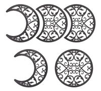 CREATCABIN 5 Pieza Decoración de Pared de Fase Lunar Luna Arte de Pared Decoración Colgante Boho Decoración de Madera Conjunto Estético con Pegatinas para Sade Estar Dormitorio Hogar Bricolaje Negro