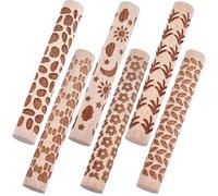 CREATCABIN 6 Rodillo de Madera para Textura de Arcilla 6 Estilos Rodillos para Modelar Arcilla Herramientas para Estampar Rodillos Texturizados para Losas de Cerámica Diseño Esmaltes Pintura 10x1.5cm
