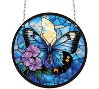 CREATCABIN Atrapasueños de Mariposas Redondos de Acrílico Atrapasueños de Animales Teñidos Adornos Colgantes para Pared de Ventana con Cadena de Metal para Inauguración de la Casa Sala de Estar 25cm