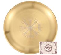 CREATCABIN Bandeja de Altar Ritual Dorada, Plato de Ofrenda de Metal, Acero Inoxidable, Candelabro Redondo Plano, Platos con sobre Y Tarjetas para Decoraciones de Sahumerio, Quemador de Incienso