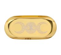 CREATCABIN Bandeja Ovalada de Metal Dorado de para Joyería Plato Ritual de Altar Lunar Retro Vintage Soporte de Acero Inoxidable para Anillos Pendientes Baratijas Cartas del Tarot de Cristal 18x8.5cm