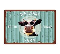 CREATCABIN Bienvenido A The Funny Farm Cow Sign Metal Tin Signs Retro Vintage Poster Wall Decor Garage Farmhouse Garden Bar Club Baño Puerta Patio Decoraciones 12 x 8 Pulgada