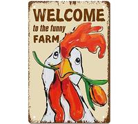 CREATCABIN Bienvenido A The Funny Farm Sign Chicken Metal Tin Signs Retro Vintage Poster Wall Decor Garage Farmhouse Garden Bar Club Baño Puerta Patio Decoraciones, 8 x 12 Pulgada