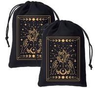 CREATCABIN Bolsa de Terciopelo para Guardar Cartas del Tarot, con Cordón, para Guardar Dados Y Barajas, con Diseño de Abejas Negras En la Fase Lunar, para Envolver Joyas, Cristales Y Brujería 13x18cm