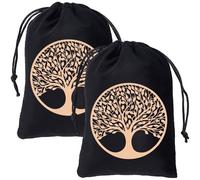 CREATCABIN Bolsas de Almacenamiento para Cartas Del Tarot con Cordón para Guardar Cartas Del Tarot para Barajas de Tarot con Diseño de Árbol de la Vida Negro de Terciopelo para Cristales Dados 13x18cm