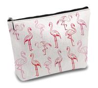 CREATCABIN Bolsas de Maquillaje con Diseño de Flamencos, Bolsa de Cosméticos Rosa con Cremallera, Bolsa para Lápices, Bolsa de Viaje para Artículos de Tocador de Polialgodón, Organizador de
