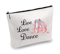 CREATCABIN Bolsas de Maquillaje de Lona Impresas Cosmético Live Love Dance Bag DIY Craft Bolsas Multifunción con Cremallera Bolsa de Aseo para Llaves Auriculares Tarjeta de Lápiz Labial 10x7 Pulgada