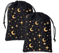 CREATCABIN Bolsas de Terciopelo con Cordón para Cartas de Tarot, Soporte para Barajas de Dados, Estrellas Negras, Lunas, Joyas, Cristales, Dados, Brujería, Adivinación 13x18cm