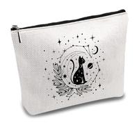 CREATCABIN Bolsas Maquillaje Gato Negro Bolsa Cosméticos Luna Estuche Multiusos Polialgodón con Bolsas Cremallera Metal Neceser Gótico Bolsa Viaje para Gracias Amantes los Gatos Regalo Escuela 25x18cm