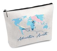 CREATCABIN Bolsas Maquillaje Lona Diseño Mapa del Mundo,Bolsa Cosméticos,Estuche Multiusos Bolígrafos,Cremallera Metal Transfe,Bolsa En Blanco para Artículos Tocador,Viajes 25x18cm-Adventure Awaids