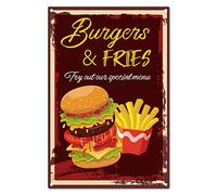 CREATCABIN Burgers & Fries Sign Metal Tin Signs Vintage Retro para Placa Poster Bar Pub Garage Fast Food Cafe Home Wall Decor 8 x 12 Pulgada