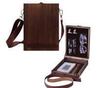 CREATCABIN Caja de Madera para Escritores Bandolera de Madera Hecha A Mano Bolso de Cartero Caballete de Mesa para Arte Jaula de Almacenamiento Portátil para Pinceles Y Herramientas Pintura 23x33x7cm