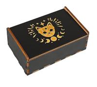 CREATCABIN Cajas de Madera para Guardar Cartas de Tarot Caja de Bruja Tarot con Diseño de Gato Negro Caja de Tarot con Tapa Deslizante Caja Decorativa para Guardar Joyas de Adivinación 8.8x13.7x5.2cm
