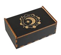 CREATCABIN Cajas de Madera para Guardar Cartas de Tarot, Caja de Brujas, Tarot con Fases Lunares Negras, con Tapa Deslizante, Caja Decorativa para Guardar Joyas de Adivinación de 8.8x13.7x5.2cm