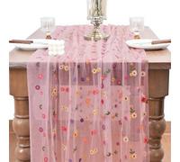CREATCABIN Camino de Mesa de Otoño con Bordado de Margaritas, de Tul Rosa, de Poliéster, con Flores, para Decoración de Cocina, Comedor, para Fiestas, Bodas Y Hogar 3m x 72cm