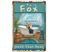CREATCABIN - Cartel de Chapa Divertido para Baño Diseño de Zorro Lava Tus Patas Decoración de Pared Vintage Placa de Arte de Granja para Baño Hogar Jardín Bar Pub Cafetería Decoración de Halloween