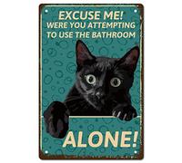 CREATCABIN Cartel Metal Diseño Gato Negro para Baño Póster Metal Arte Retro Vintage Decoración Pared Mural para Colgar Pintura Hierro Placa Divertida para el Hogar Cocina Baño Decoración Pared 30x20cm