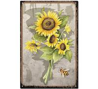 CREATCABIN Cartel Vintage Girasol con Diseño Abeja,Metal,para Decoración Pared,Placa Pintura Retro,Cartel Hierro,Mural para Colgar Jardín,Hogar,Cocina,Granja,Habitación,Cafetería,Decorativo 30x20cm