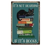 CREATCABIN Carteles de Hojalata Metal Diseño Gato Negro Divertidos Gatos Decoración Pared Si Son Libros Carteles Arte Vintage Póster Impreso para Cafetería Bar Hogar Biblioteca Sala Estar 20 x 30cm
