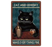 CREATCABIN Carteles de Lata de Whisky Gato Negro Cartel Metal Placas Vintage Galería Carteles Pared Retro Impresión Arte Decoración Colgante Pintura Hierro con Citas para Bar