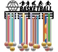 CREATCABIN Colgador de Medallas de Baloncesto Expositor de Premios Deportivos Organizador de Cintas para Medallas de Carreras Deportivas Estante Colgante de Metal Soporte de Hierro Decoración 40x15cm