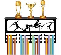 CREATCABIN Colgador de Medallas para Atletismo, Soporte para Trofeos, Estante de Hierro de 3 con Capacidad para 60 o Más Medallas, Marco de Metal Negro para Montaje En Pared, Colgador de Premios para