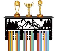 CREATCABIN Colgador Medallas Correr Estante Trofeos Soporte Medallas Maratón Soporte Estante Deportes Bosque Montaña 4 Marco Montaje En Pared Colgar Metal Capacidad Más 70 medallas 40x20cm
