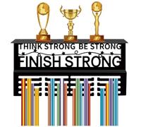 CREATCABIN Colgador Medallas Estante Trofeos Soporte Medallas Metal Soporte para Montaje En Pared Deportivo Soporte para Más 70 medallas Organizador 40x20x10cm-Think Strong Be Strong Acabado Fuerte