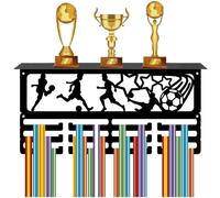 CREATCABIN Colgador Medallas Fútbol Estante Trofeos Soporte Medallas Fútbol Soporte Estante Deportes 4 Soporte Pared Colgar Metal Capacidad Más 70 medallas Competencia Maratón Estante 40x20cm