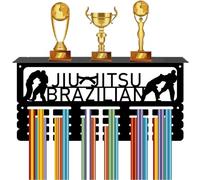 CREATCABIN Colgador Medallas Jiu Jitsu Brasileño Estante Trofeos Soporte Medallas BJJ Soporte Estante Deportes 4 Marco Montaje En Pared Colgar Metal Capacidad Más 70 medallas Medallas Cinta 40x20cm