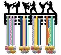 CREATCABIN Colgador Medallas Taekwondo,Soporte Medallas,Carrera Deportiva,Competición,Premios Victoria,Organizador Cinta,Marco Estante Metal Negro Pequeño para,Jugador,Atletas,Corredor,29x13cm