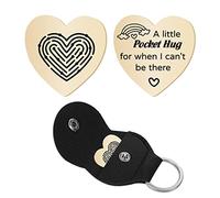 CREATCABIN Corazón Bolsillo Abrazo Token Laberinto Larga Distancia Relación Recuerdo Llavero Acero Inoxidable Doble Cara con Cuero Llavero Regalo para Familia Amigos Novia Hija Hijo Oro 1 Pulgada