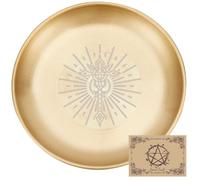 CREATCABIN Cuenco de Ofrenda En Forma de Cruz, Plato Ritual de Altar de Acero Inoxidable con Cristal Dorado Bandeja Redonda Plato de Oración Portavelas Plato de Joyería para Quemar Incienso de 14x14cm